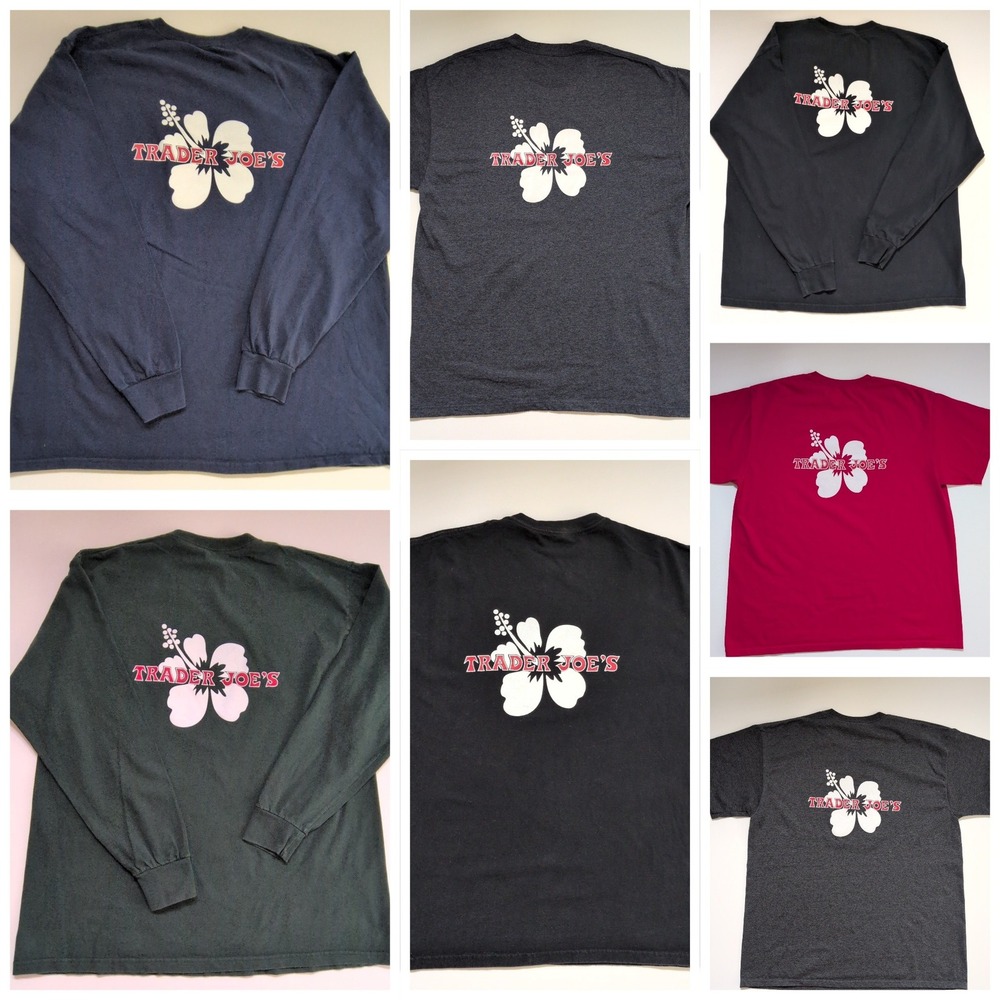 Trader Joes Hibiscus Logo T-Shirt Lot of 7 Men's XL Long Short Sleeve Uniform